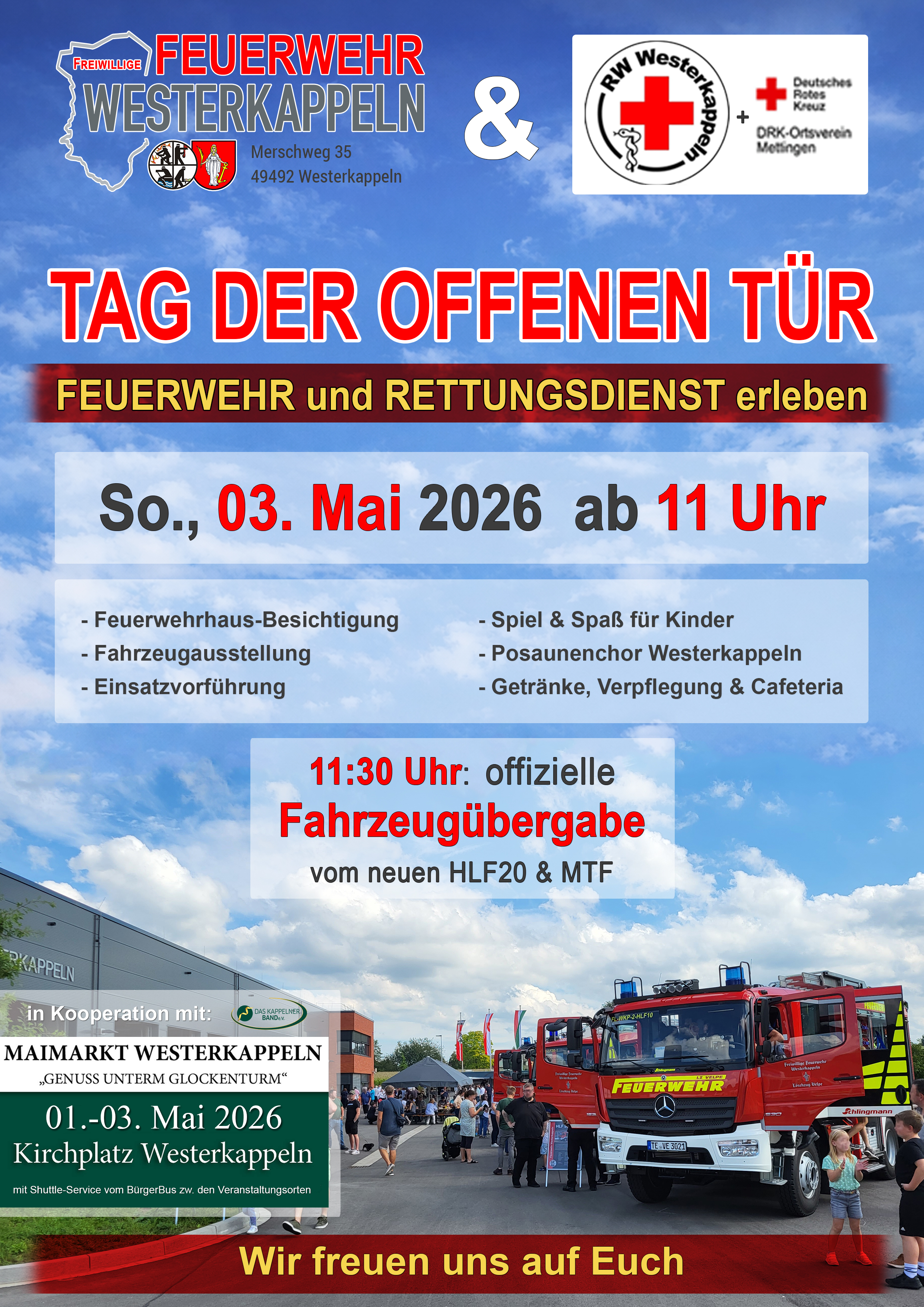 Tag der offenen Tür - 3. Mai 2026 ab 11 Uhr + große Fahrzeugübergabe um 11:30 Uhr