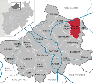 Lage von Westerkappeln im Kreis Steinfurt